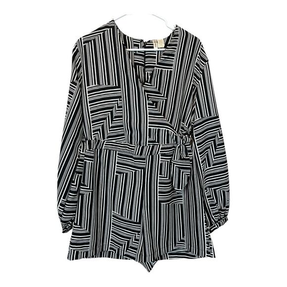 Japna Womens Jumpsuit Romper Playsuit Black White Geometric Print Large - Picture 1 of 6